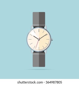  Flat clock logo, isolated vector icon . Watch object, time office symbol.