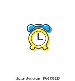 Estilo de dibujo de contorno de reloj plano adecuado para pegatinas, icono. Aislado sobre un fondo blanco