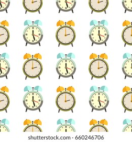 Flat clocks seamless pattern design - alarm background. Vector background with clock illustration