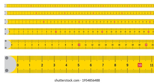 Flat closeup of yellow roulette tape set. Flat vector. Stock image. Vector illustration. EPS 10.