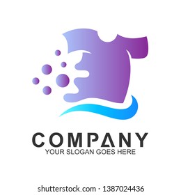 flat clothes logo design with wave and water bubbles