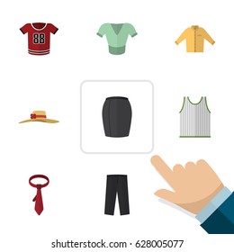 Flat Clothes Set Of Banyan, Pants, Singlet And Other Vector Objects. Also Includes Uniform, Skirt, Sleeveless Elements.