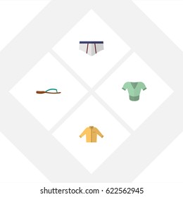 Flat Clothes Set Of Beach Sandal, Underclothes, Casual Vector Objects. Also Includes Man, Flip, Underwear Elements.