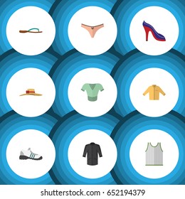 Flat Clothes Set Of Beach Sandal, Uniform, Elegant Headgear Vector Objects. Also Includes Sandal, Banyan, Man Elements.