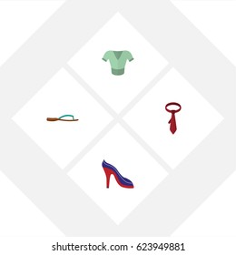 Flat Clothes Set Of Heeled Shoe, Casual, Beach Sandal Vector Objects. Also Includes Heeled, Tie, Sandal Elements.