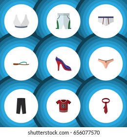 Flat Clothes Set Of Heeled Shoe, Brasserie, Underclothes And Other Vector Objects. Also Includes Flip, Lingerie, Underclothes Elements.