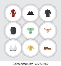 Flat Clothes Set Of Male Footware, Brasserie, Panama And Other Vector Objects. Also Includes Kimono, Footware, Underwear Elements.