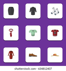 Flat Clothes Set Of Male Footware, Cravat, Foot Textile And Other Vector Objects. Also Includes Shoe, Cravat, Kimono Elements.