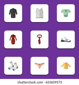 Flat Clothes Set Of Singlet, Clothes, Sneakers And Other Vector Objects. Also Includes Singlet, Foot, Uniform Elements.