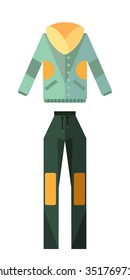 Flat clothes set. Style clothes for woman - vector illustration. Decorative set clothes with jacket and pants. 
