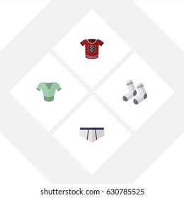 Flat Clothes Set Of T-Shirt, Casual, Underclothes And Other Vector Objects. Also Includes Underclothes, Underwear, Textile Elements.