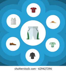Flat Clothes Set Of T-Shirt, Uniform, Casual And Other Vector Objects. Also Includes Trunks, Singlet, Blouse Elements.
