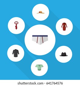 Flat Clothes Set Of Underclothes, Casual, Uniform And Other Vector Objects. Also Includes Shirt, Briefs, Cravat Elements.