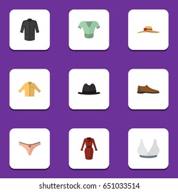 Flat Clothes Set Of Uniform, Casual, Banyan And Other Vector Objects. Also Includes Blouse, Shirt, Woman Elements.