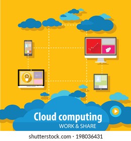 Flat cloud computing concept service - vector illustration