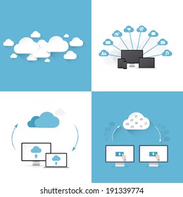 Flat cloud computing vector illustration templates set of four different styles