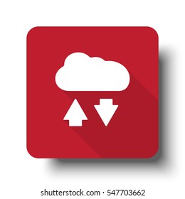 Flat Cloud Computing web icon on red button with drop shadow
