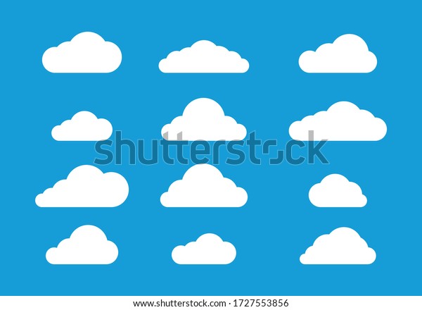 青の背景に平らな雲のデザイン アイコン雲のベクター画像セット グラフィックで曇ったコンセプ のベクター画像素材 ロイヤリティフリー