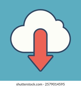 Flat Cloud Download Icon – Minimalist Vector Cloud Computing Symbol