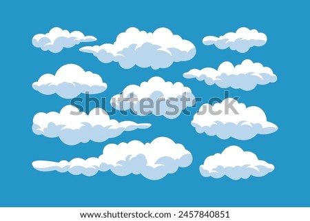 flat Cloud Icons on Blue Sky Background. white cloud symbol