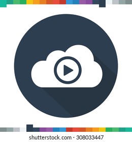 Flat cloud media icon in a cercle with a long shadow.