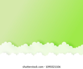 Flat cloud on the colorful sky background, illustration, paper art, and vector design template