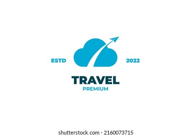 Flat cloud with plane logo design vector template illustration