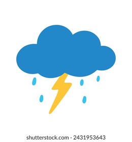 Flat cloud and rain with thunder vector in white background illustration graphic design isolated on white background