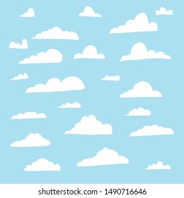 flat cloud shape collection with blue background and different 