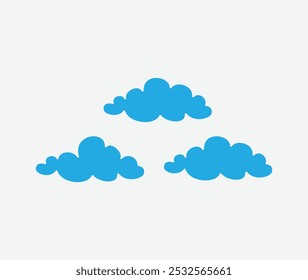 Flat cloud simple cloudy shapes cartoon white fluffy puffy and cumulus clouds in blue sky abstract comic weather elements