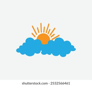 Flat cloud simple cloudy shapes cartoon blue sun fluffy puffy and cumulus clouds in blue sky abstract comic weather elements