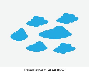 Flat cloud simple cloudy shapes cartoon blue multiple fluffy puffy and cumulus clouds in blue sky abstract comic weather elements