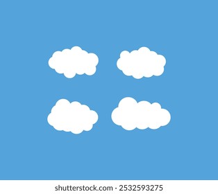 Flat cloud simple cloudy shapes cartoon blue color fluffy puffy and cumulus clouds in blue sky abstract comic weather elements blue background