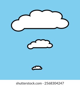 Flat cloud. Simple cloudy shapes. Cartoon white puffy, fluffy and cumulus clouds in blue sky. Abstract comic weather elements. Cloud icon. Eps 10.