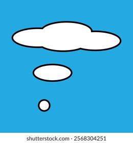 Flat cloud. Simple cloudy shapes. Cartoon white puffy, fluffy and cumulus clouds in blue sky. Abstract comic weather elements. Cloud icon. Eps 10.