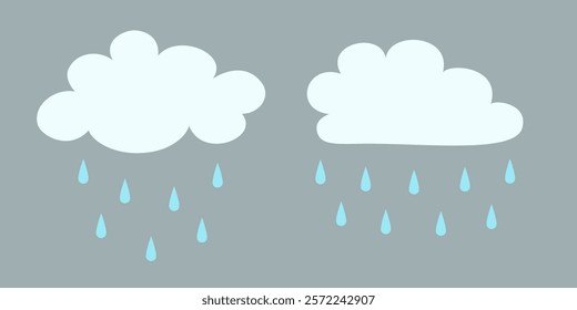 Flat cloud. Simple cloudy shapes. Cartoon white puffy, fluffy and cumulus clouds in blue sky. Abstract comic weather elements. Objects cloudscape for game. Vector collection.