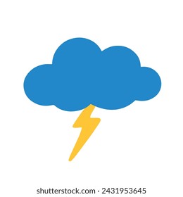 Flat cloud with thunder vector in white background illustration graphic design isolated on white background