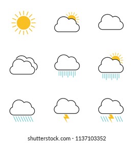 Flat cloud weather design set on white background.