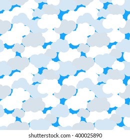Flat clouds in blue sky seamless pattern