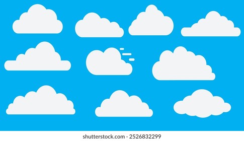 Flat Clouds Collection Vector Art Illustration, Perfect for Weather Designs, Minimalist Themes, and Sky-Related Projects