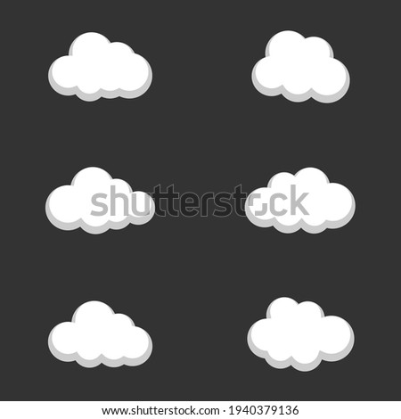Flat clouds set. Isolated vector illustration of mobile game sprites. Design for stickers, logo, mobile app. Arcade or match 3 2d graphics game asset. Flat sprite sheet.