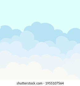 Flat Clouds Sky Design Background. Blue gradient. White and transparent clouds on the blue sky.