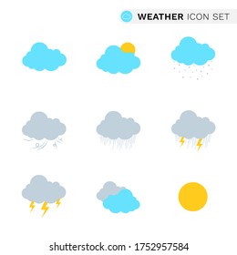 Flat clouds weather season icons set nature design isolated on white background symbol vector illustration