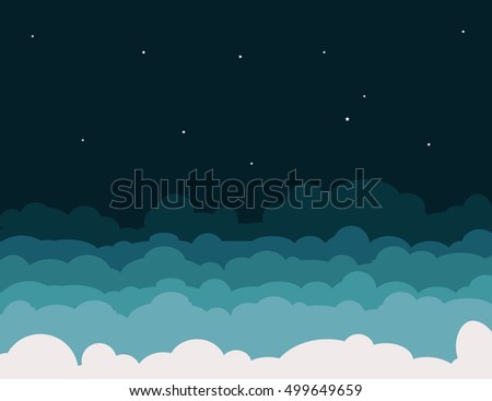 Flat Cloudy Night Sky Small Stars Stock Vector Royalty Free