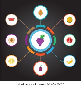 Flat Cluster, Lime, Pawpaw And Other Vector Elements. Set Of  Flat Symbols Also Includes Peach, Jungle, Watermelon Objects.