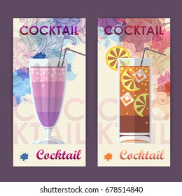 Flat cocktail design on Artistic decorative watercolor background