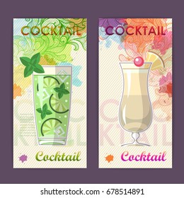 Flat cocktail design on Artistic decorative watercolor background