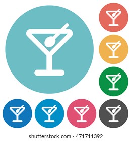 Flat cocktail icon set on round color background.