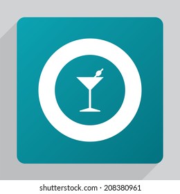 flat cocktail icon, white on blue background 