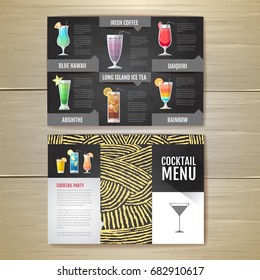 Flat Cocktail menu concept design. Corporate identity. Document template